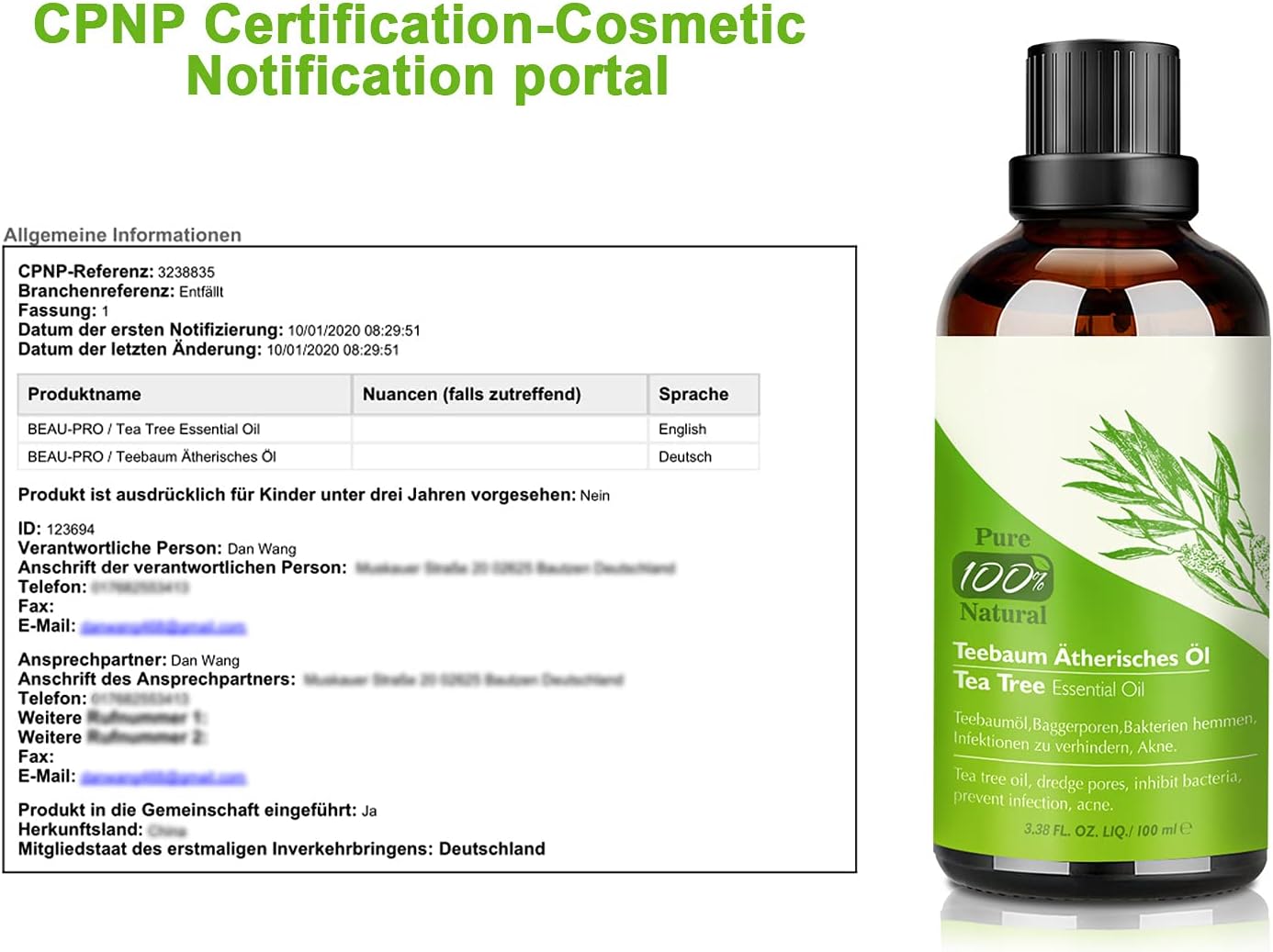 Aceite de Árbol de Té 100% Natural - Tratamiento Antiacné y Cuidado Multiusos en Tamaño de Viaje - 100 ML