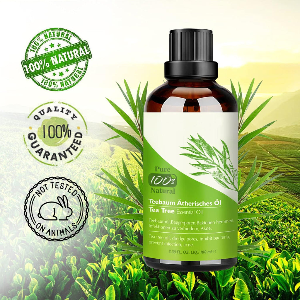 Aceite de Árbol de Té 100% Natural - Tratamiento Antiacné y Cuidado Multiusos en Tamaño de Viaje - 100 ML